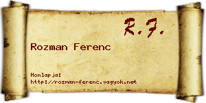 Rozman Ferenc névjegykártya